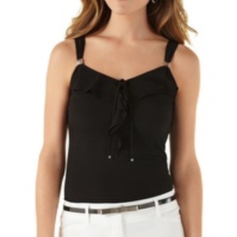 WHBM Black Ruffle Top
